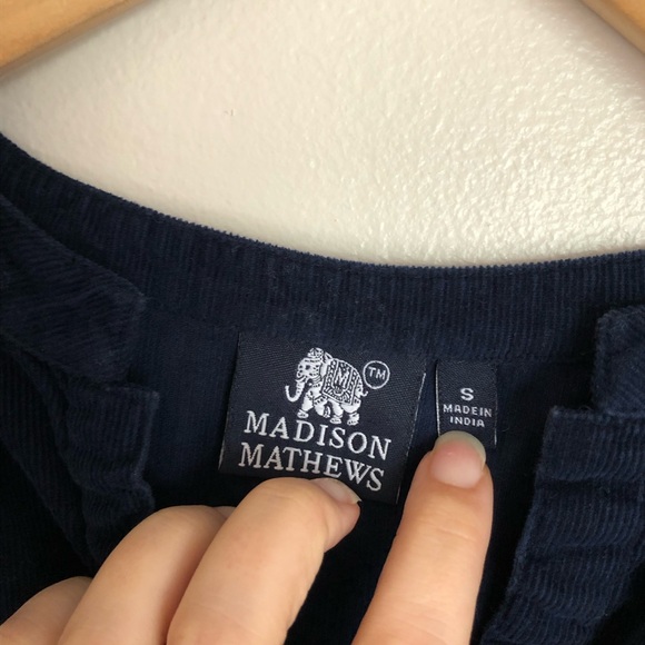 Madison Mathews Folly Tiered Long Sleeve Mini Dress in Navy Corduroy Small - Picture 6 of 7